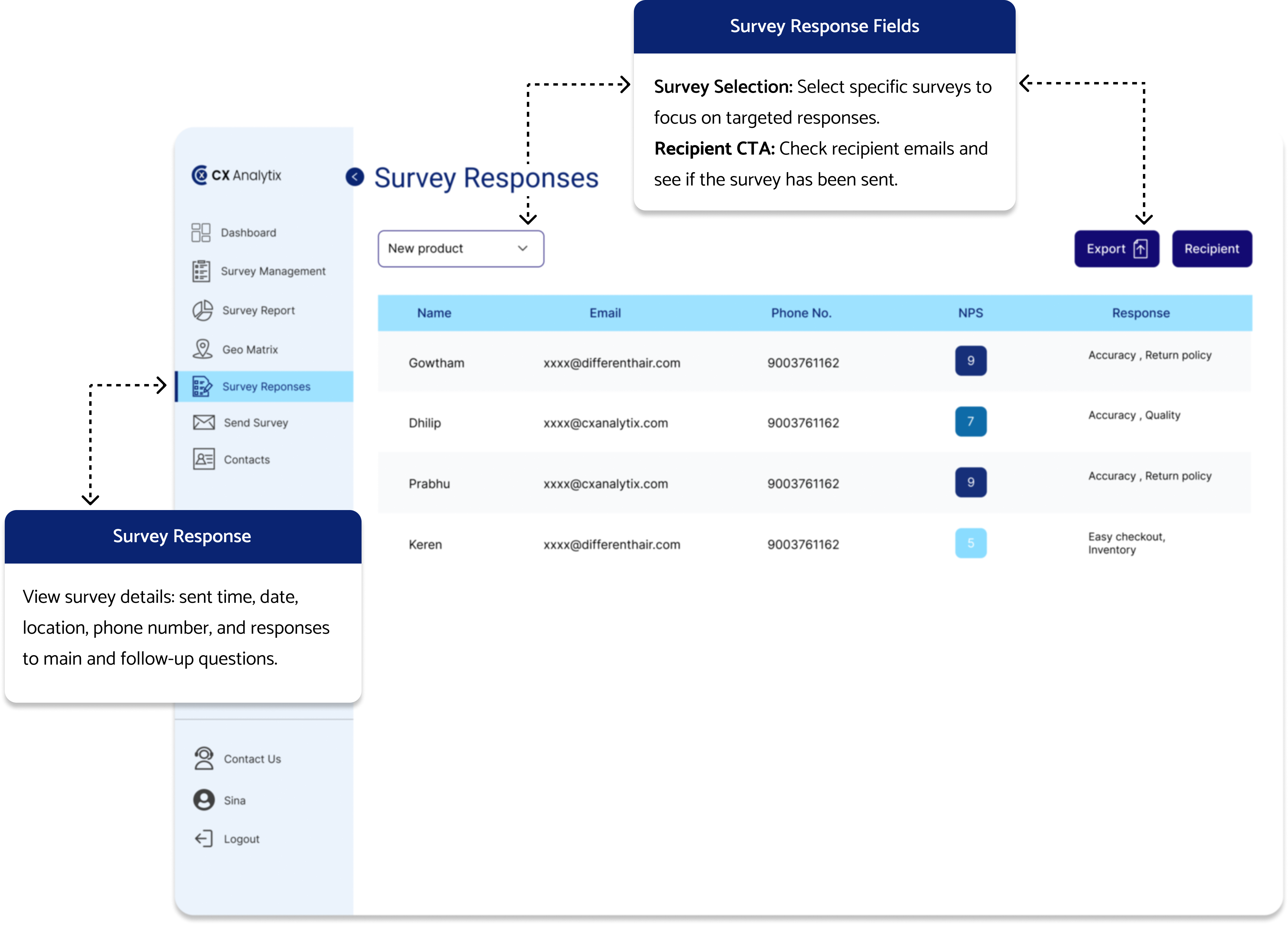 Image of survey responses page with blue accents, providing instructions on survey details and call-to-action (CTA).